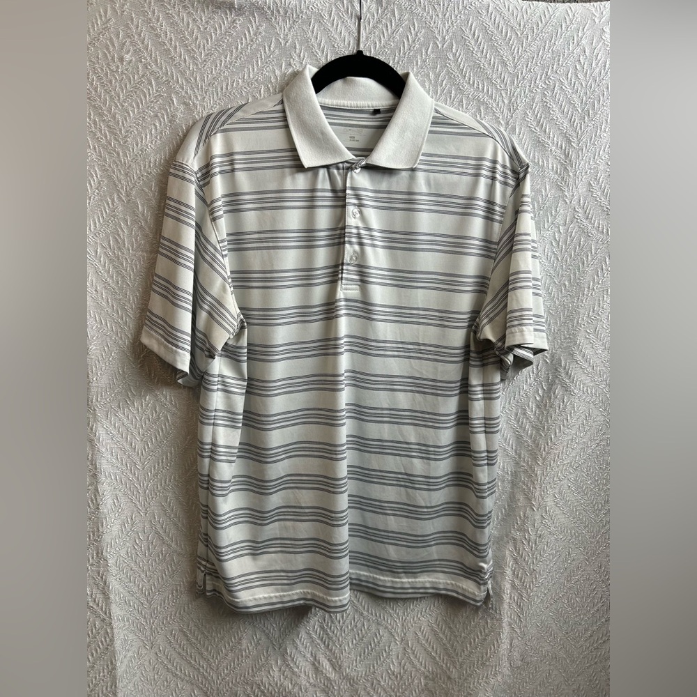 Source Unknown White & Gray Striped Polo